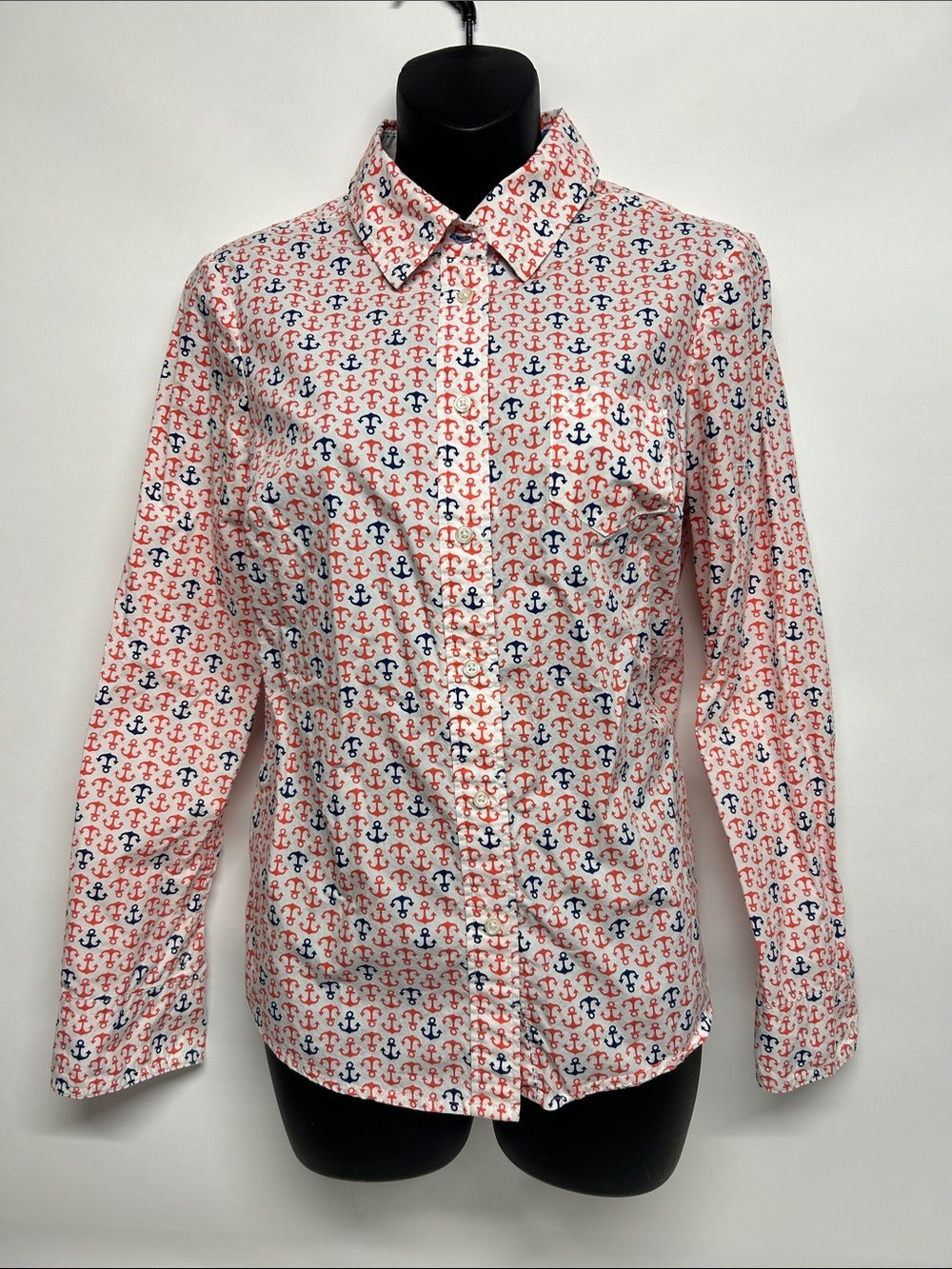 Boden women’s small 4 Anchor-Print shirt button up Red & Navy Anchors nautical